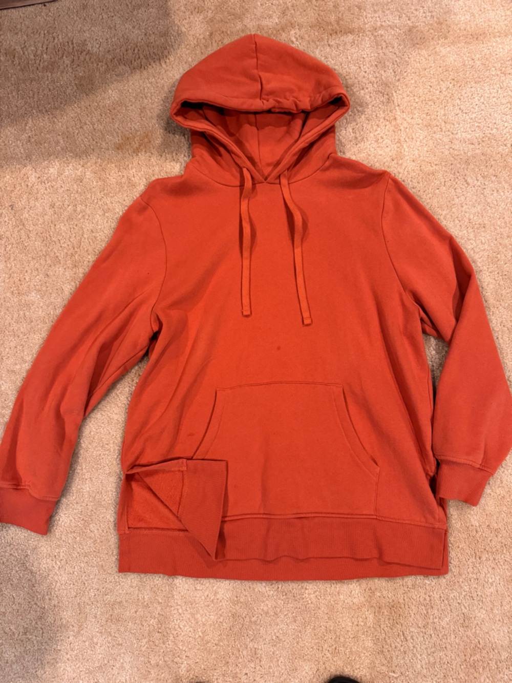 Amazon Essentials women’s Rust Orange Pullover Hoodie and grey sweatshirt